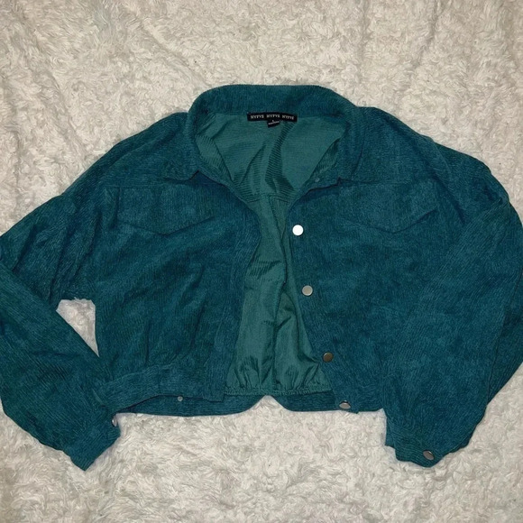 Hyfve Green / Blue Cropped Ribbed Shacket / Shirt / Jacket size Large - Picture 2 of 3